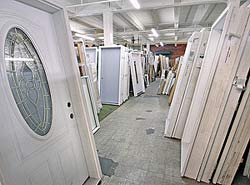 A photo of many pre-hung doors.